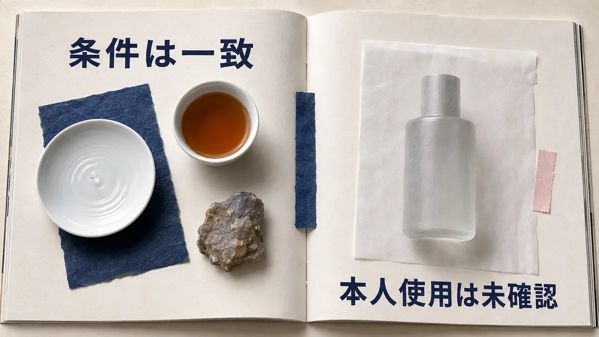 香りの条件は一致するが本人使用は未確認であることを示す抽象図