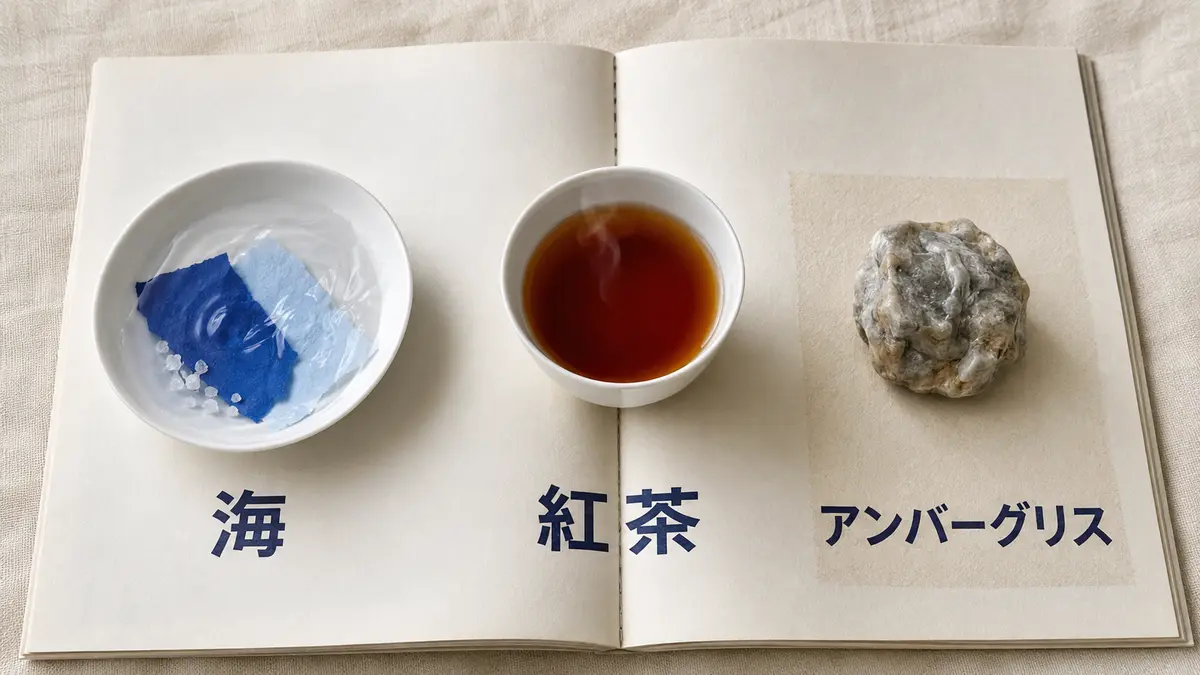 海と紅茶とアンバーグリスを抽象的に表現した3つの手がかり