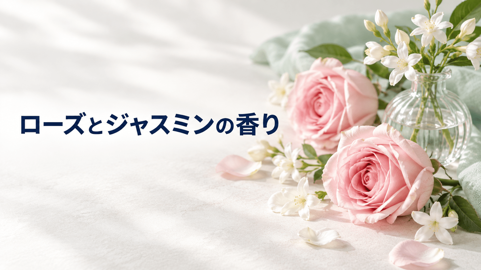 白いジャスミンと淡いローズでローズとジャスミンの香りを表現したイメージ